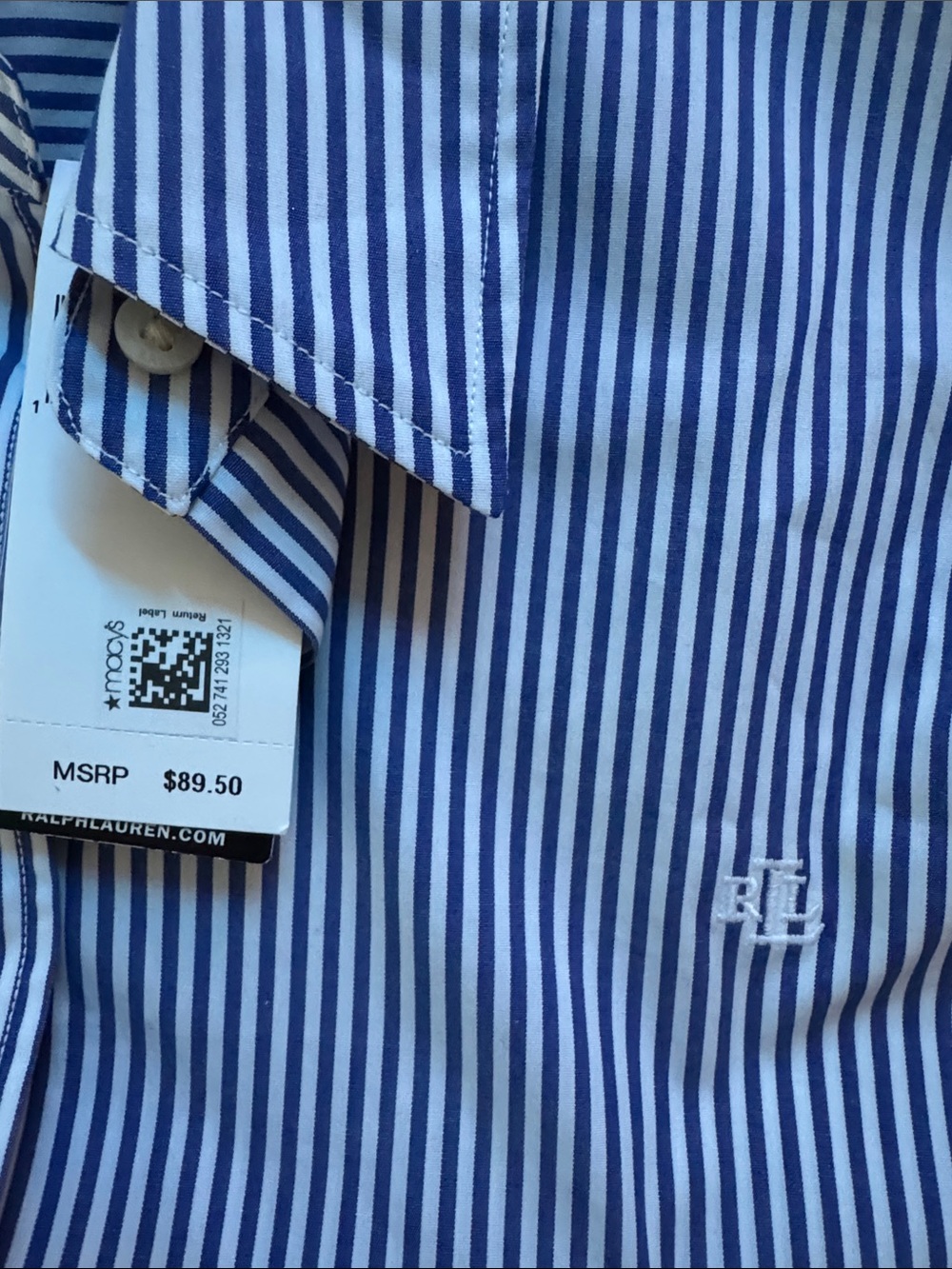 🌺 Lauren Ralph Lauren Jamelko Blue White Striped Button-Down Shirt - Picture 7 of 7